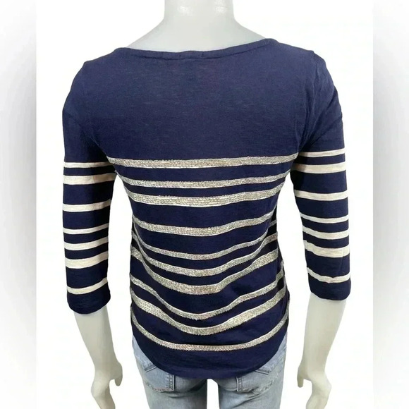 💥Host Pick💥 J.  Crew Striped Blue & White Cotton Beaded Cotton Shirt Size XS - Picture 5 of 7